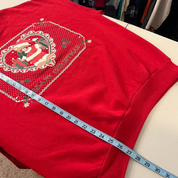 Vintage 90s Red Holiday Berry Christmas Bear Crewneck Sweatshirt Size XL USA - Picture 10 of 11